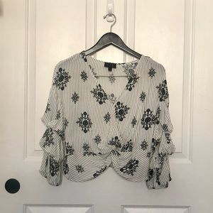 Adorable Blouse with Black Floral Pattern